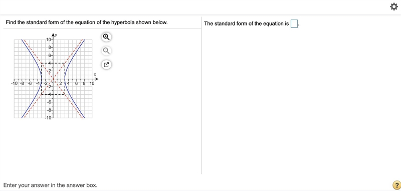 Find the standard form of the equation of the hyperbola shown below.-example-1