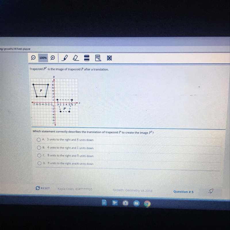 Which statement correctly describes the translation of trapezoid P to create the image-example-1