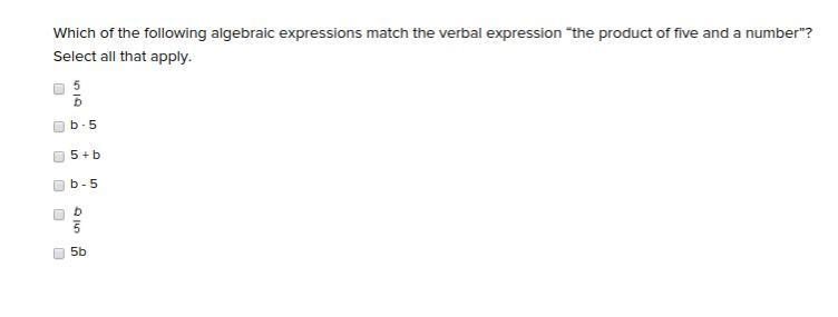 Which of the following algebraic expressions match the verbal expression “the product-example-1