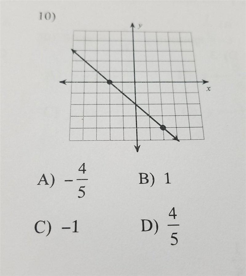 Find the slope of each line. A) -4/5 B) 1 C) -1 D) 4/5​-example-1