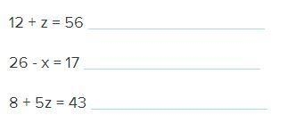 Solve the following equations to find the variables.-example-1