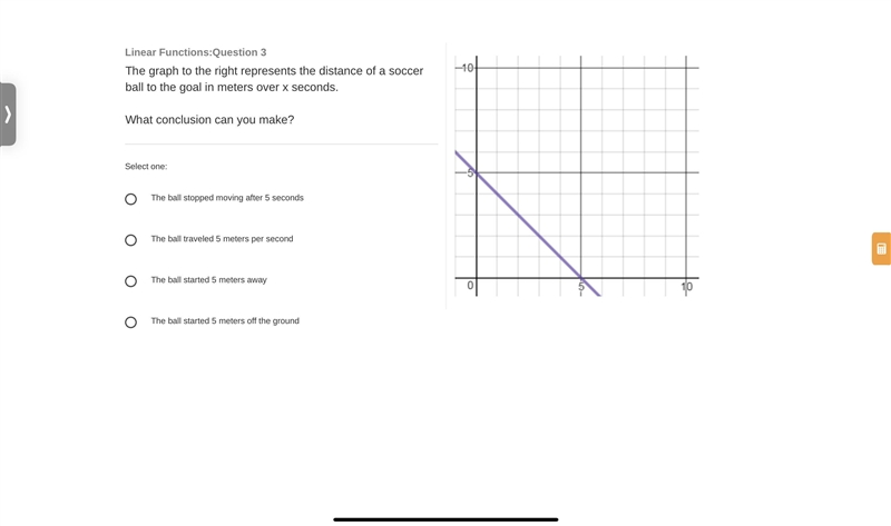 The graph to the right represents the distance of a soccer ball to the goal in meters-example-1