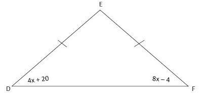 The following triangle is isosceles. Find the measure of angle EFD. Options: 28 degrees-example-1