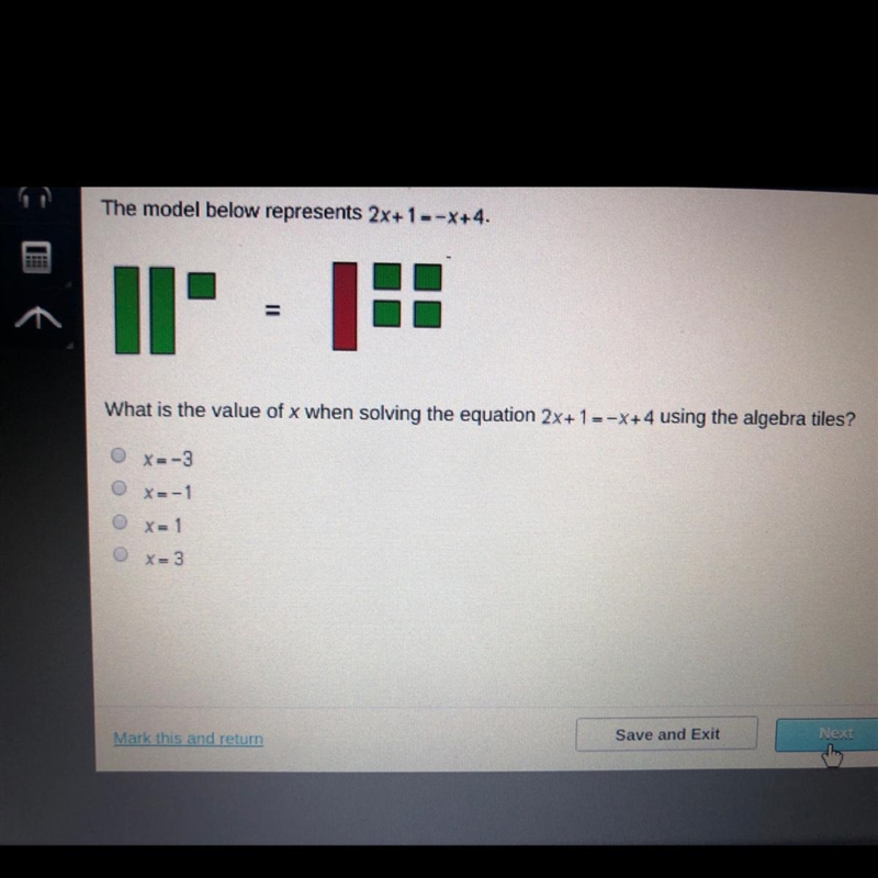 The model below represents 2x+1=-X+4.-example-1