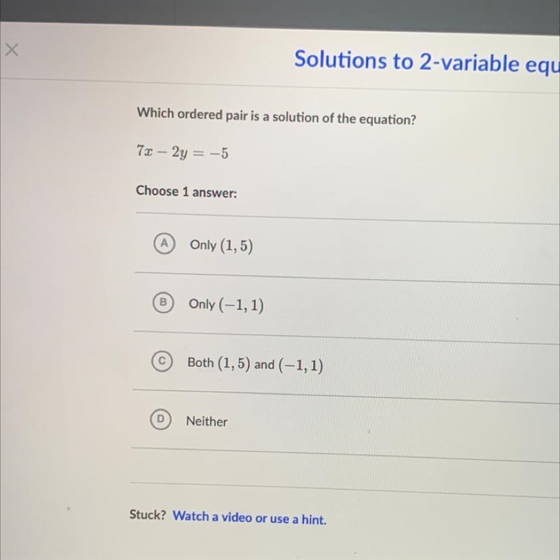 7x – 2y = -5 which is the correct answer help a homie out pls-example-1