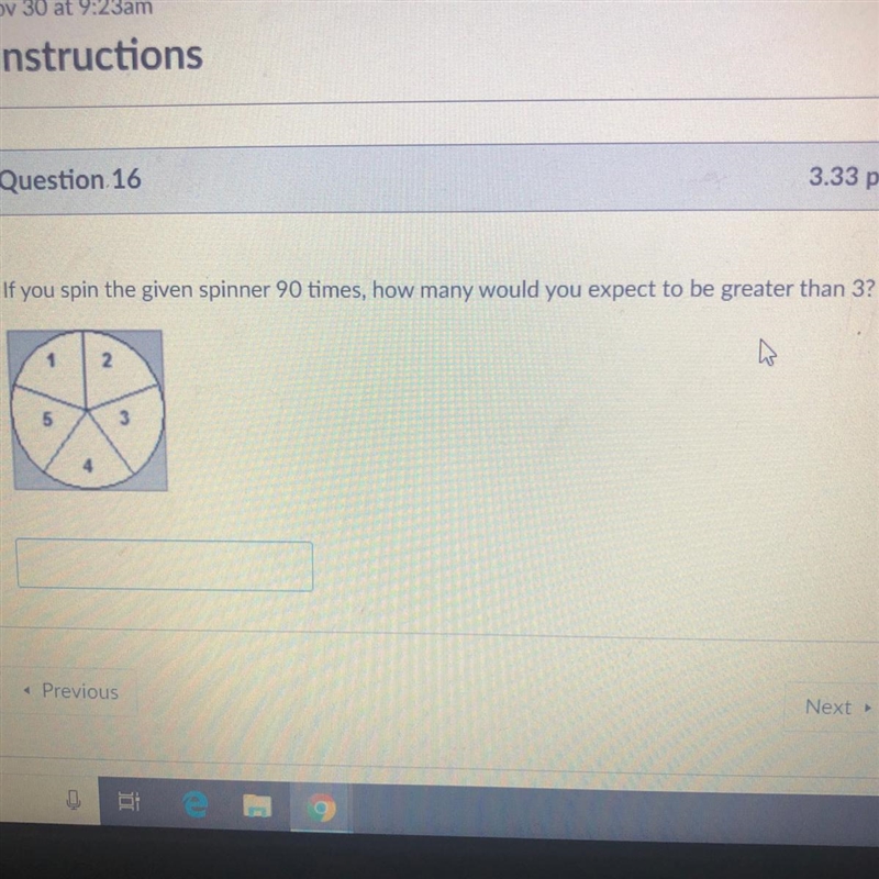 Question 16 If you spin the given spinner 90 times, how many would you expect to be-example-1