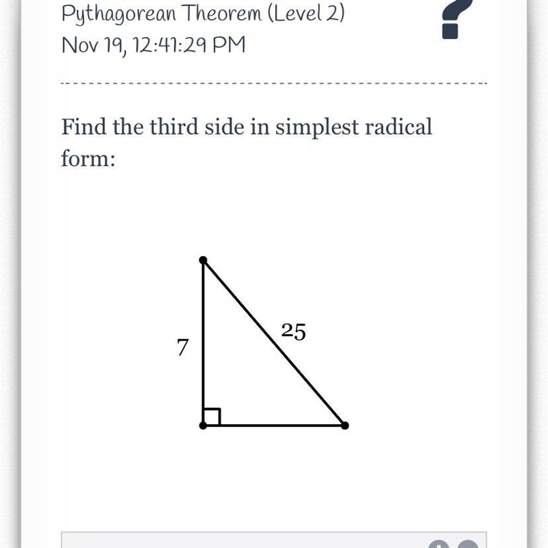 Find the third side in simplest radical form: help asap!!-example-1