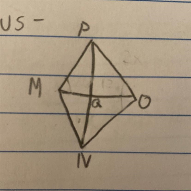 MQ = 2x+2 QO= 3x-10 find x (it’s a rhombus)-example-1