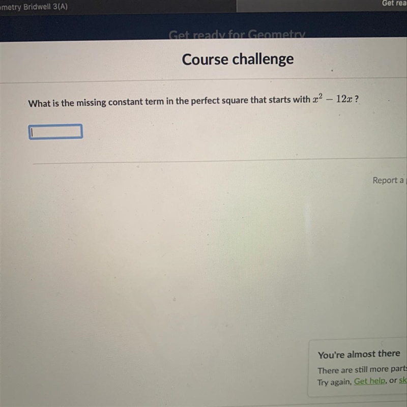 Po What is the missing constant term in the perfect square that starts with 22 – 12x-example-1