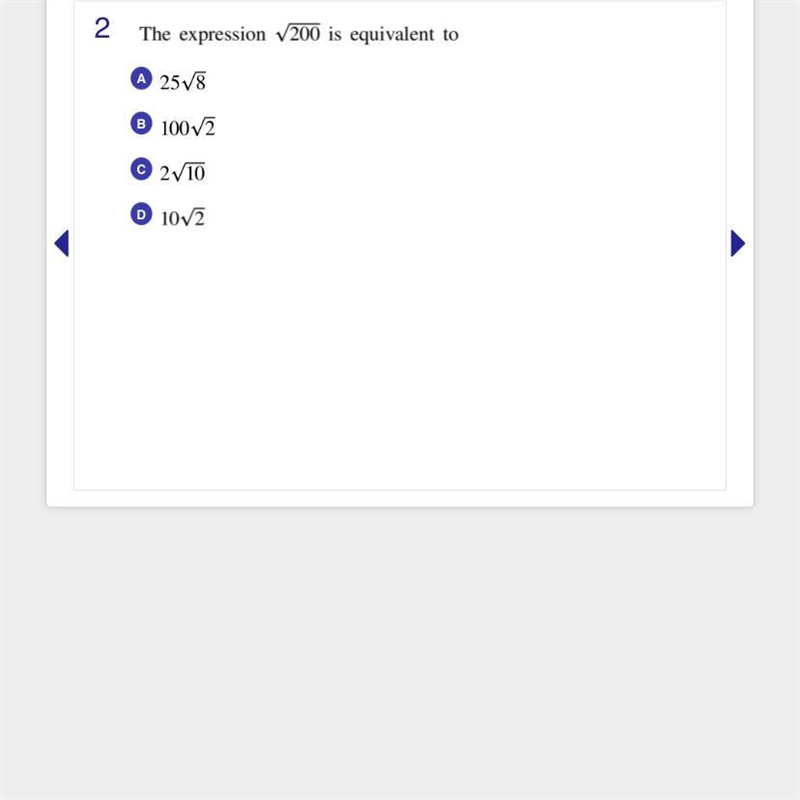 The expression sqrt(200) is equivalent to-example-1