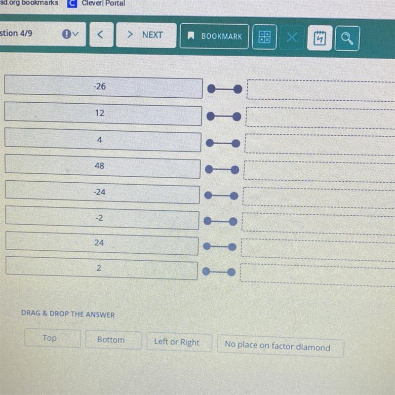 U Given the trinomial 4x2 – 26x + 12. Match the numbers with the correct spots on-example-1