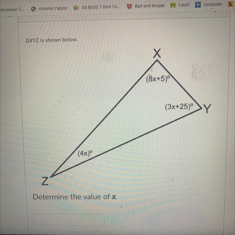 XYZ is Shown Below Determine the value of x.-example-1