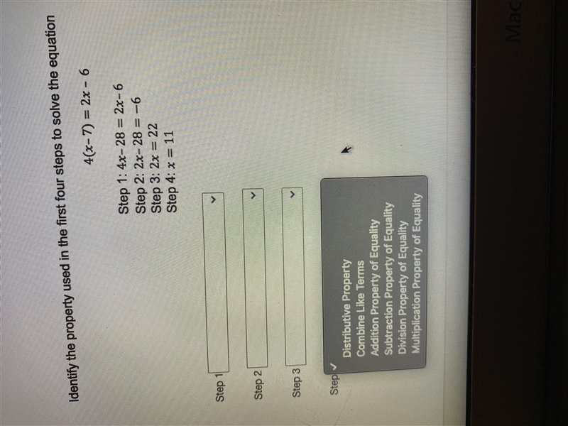 Identify the property used in the first four steps to solve the equation (FAST ANSWERS-example-1