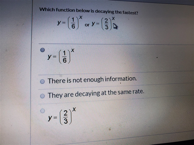 Which function below is decaying the fastest?-example-1