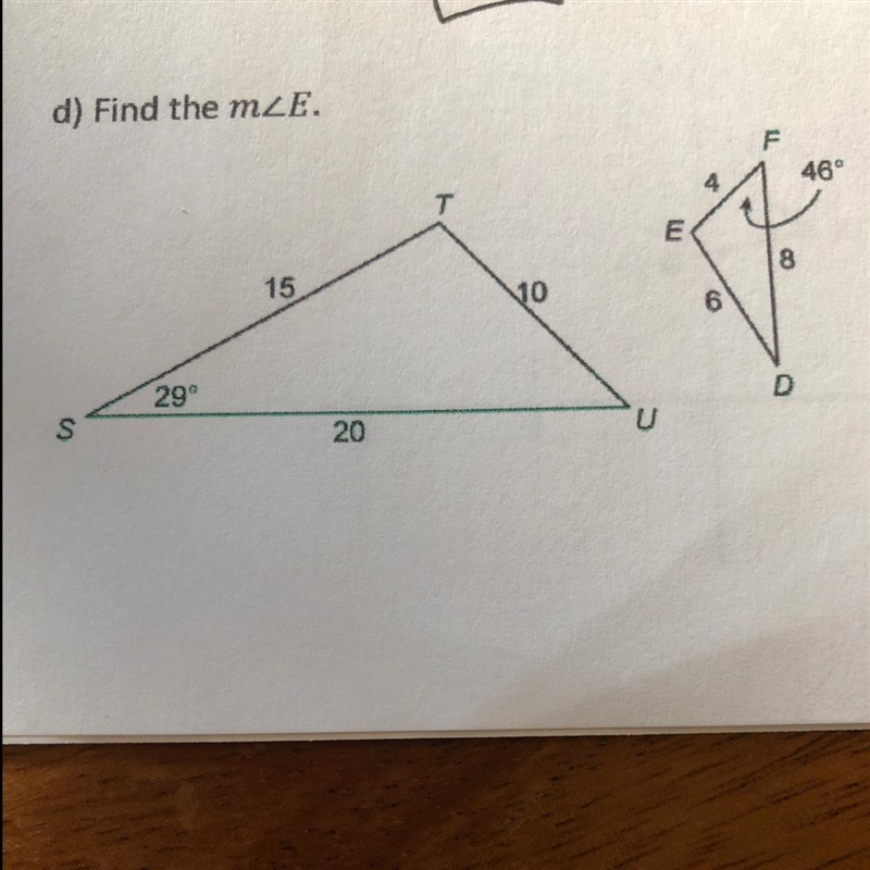 Find the measure of angle E.-example-1