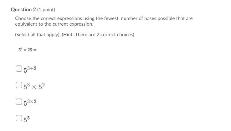 Choose the correct expressions using the fewest number of bases possible that are-example-1