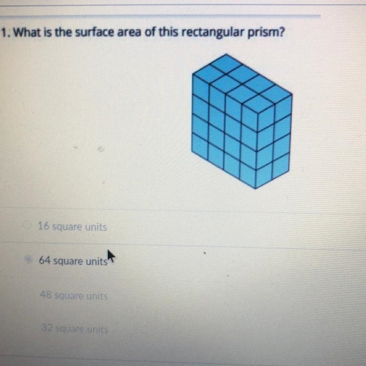 Help ASAP!!! Which one? 1. 16 square units 2. 64 square units 3. 48 square units 4. 32 square-example-1