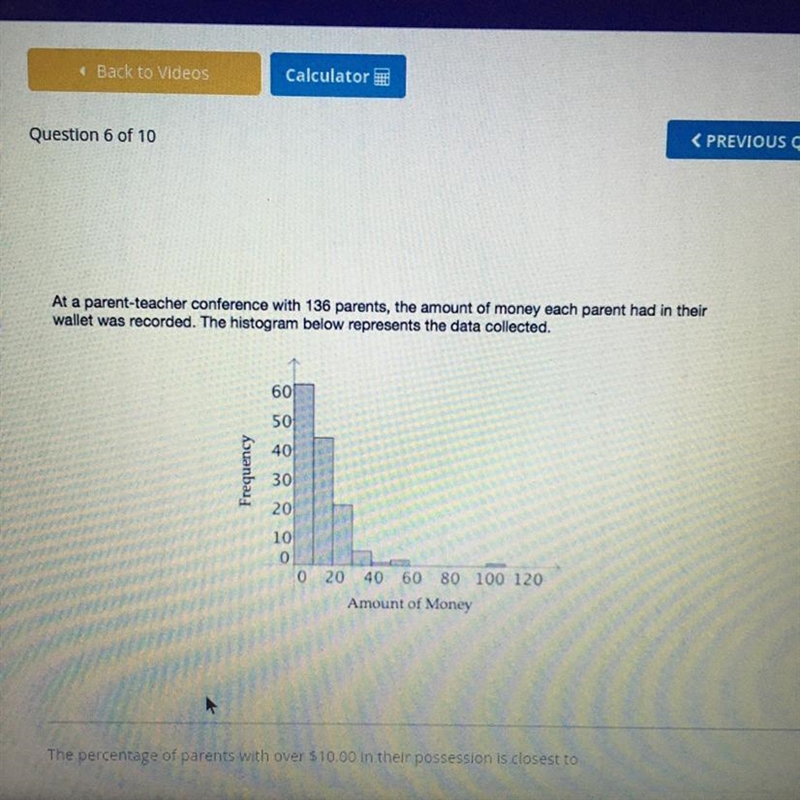 The percentage of parents with over $10.00 in their possession is closest to A. 35% B-example-1