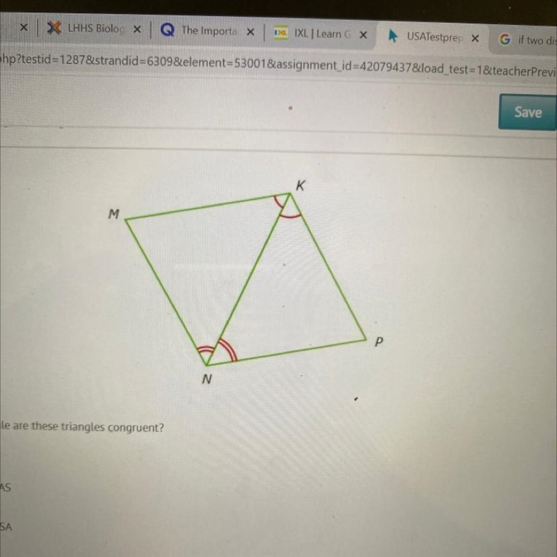 10) M p By which rule are these triangles congruent? A) AAS B) ASA SAS D SSS-example-1