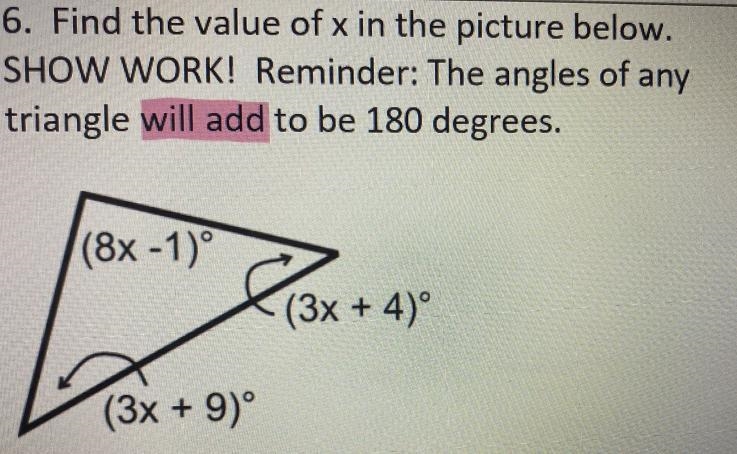 FIND THE VALUE OF X (problem in picture, geometry)-example-1