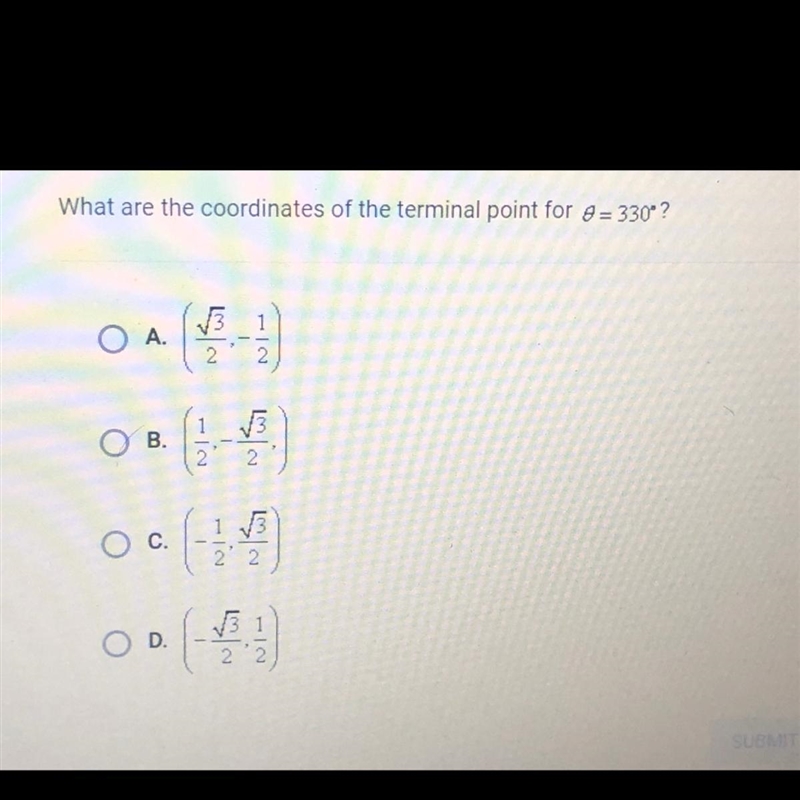 What are the coordinates of the terminal point for θ=330?-example-1