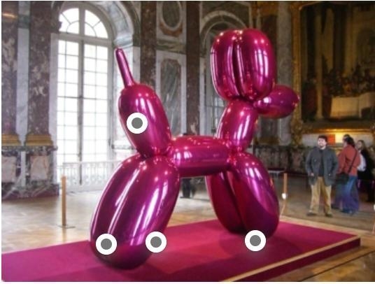 Plz help Which hotspot shows a highlight on this sculpture by Jeff Koons?-example-1