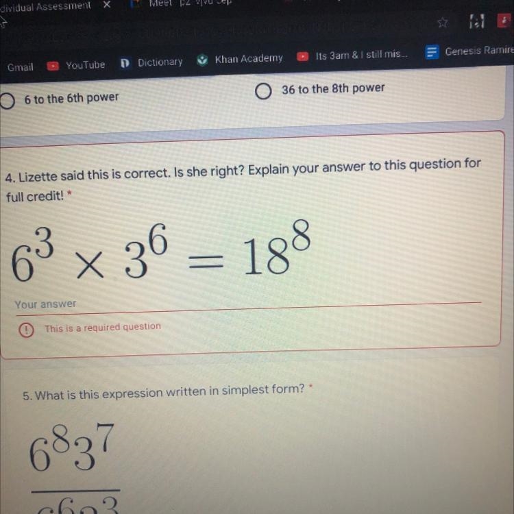 4. Lizette said this is correct. Is she right? Explain your answer to this question-example-1