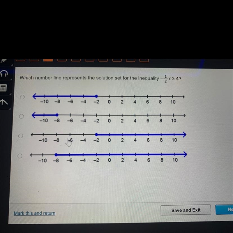 Which number line represents the solution set for the inequality 1x24?-example-1