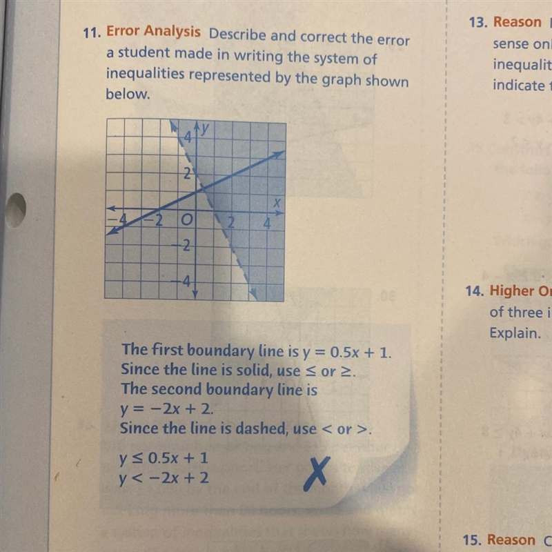 Describe and correct the error a student made in writing the system of inequalities-example-1