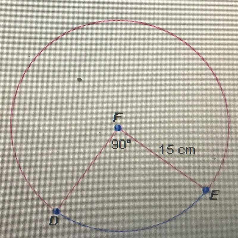 In the diagram below, what is the approximate length of the minor arc DE? A. 19.7 cm-example-1