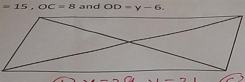 28. The value of 'x' and 'y in the parallelogram ABCD, Where diagonals intersec at-example-1