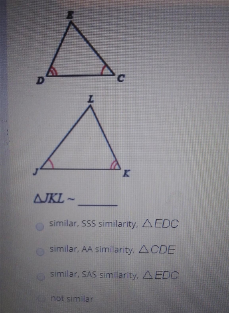 State if the triangles in each pair are similar. If so, State how you know and they-example-1