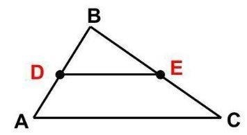 If the length of AC equals 50, what is the length of the midsegment DE?-example-1