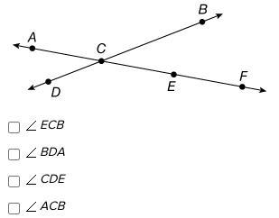 Select all that apply. Which of the following name an angle in the drawing?-example-1