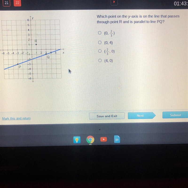 Which point on the y-axis is on the line that passes through point R and is parallel-example-1