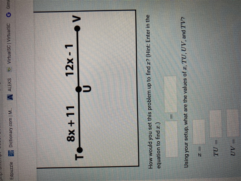 Using the following image, solve the problems below given that U is the midpoint point-example-1