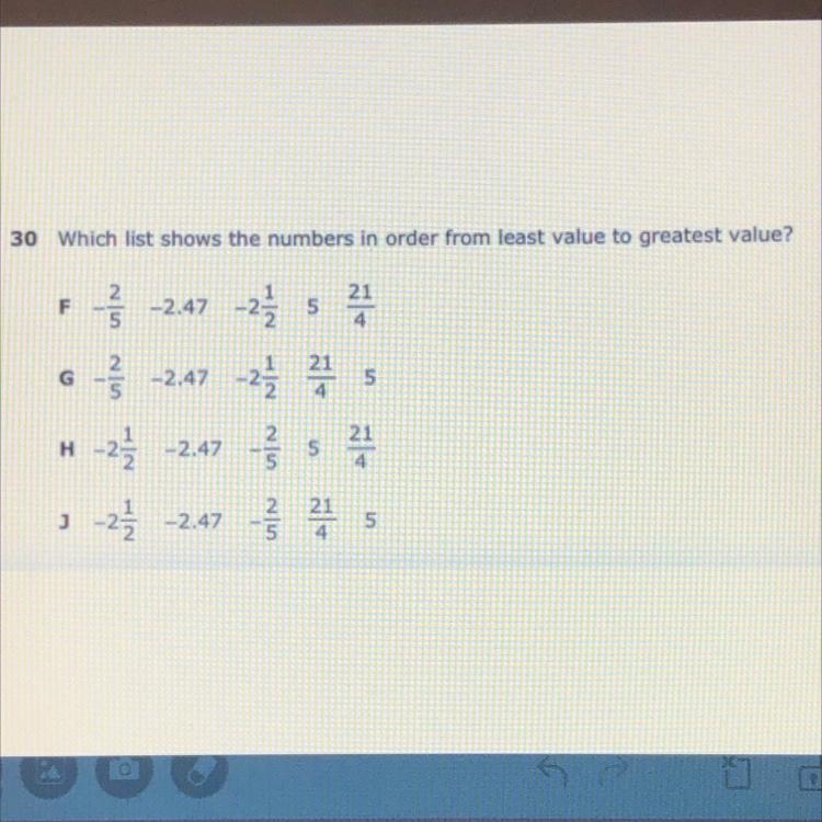 Which list shows the numbers in order from least value to greatest value?-example-1