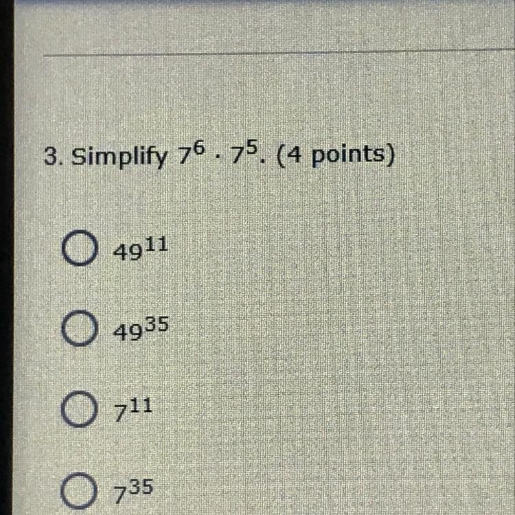 Simplify 7^6. 7^5.(4 points)-example-1