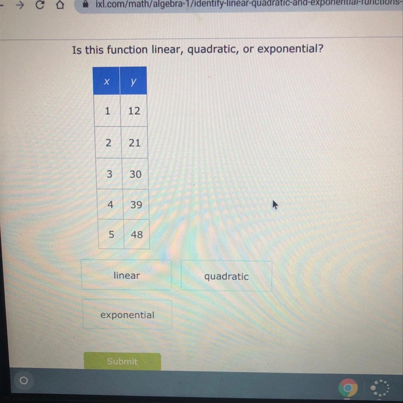 Is this function linear , quadratic, or exponential?-example-1