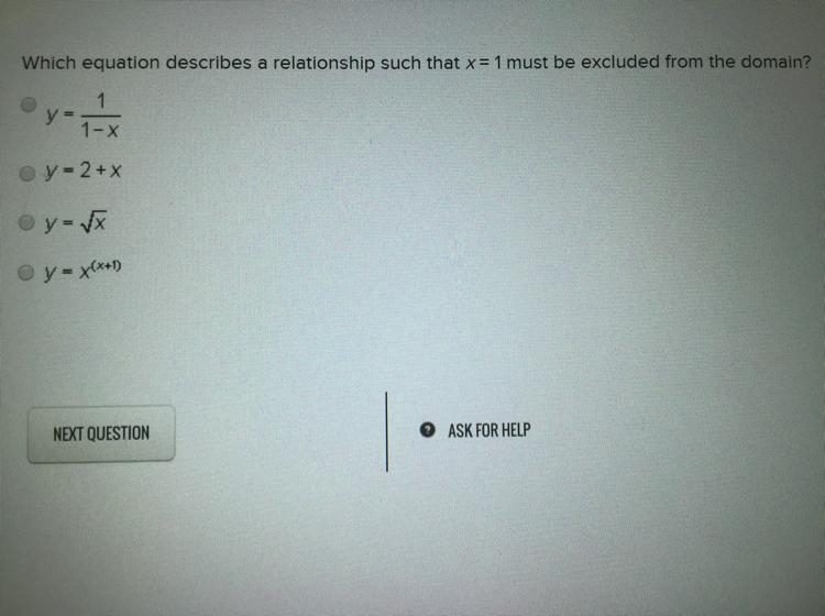 Which equation describes a relationship such that x = 1 must be excluded from the-example-1