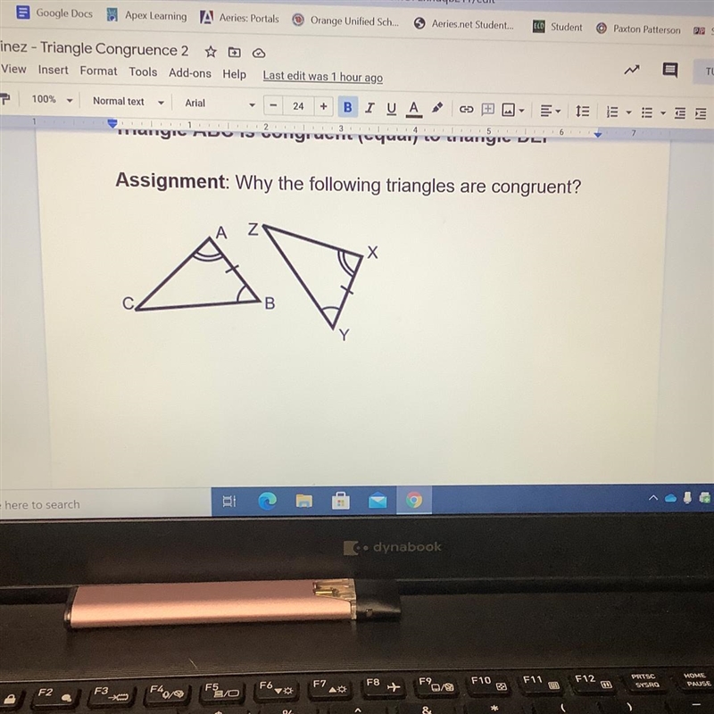 Why are the following triangles are congruent?￼￼-example-1