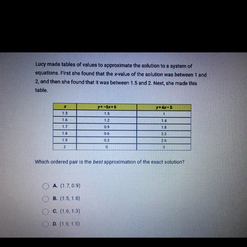 PLEASE HELP VERY URGENT!!!!!!! Lucy made tables of values to approximate the solution-example-1