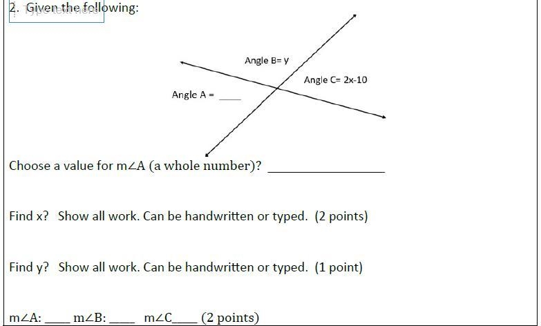 Given the following: Choose a value for m∠A (a whole number)? _________________ Find-example-1