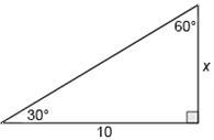 Determine the value of x. A. 5√3 B. 10√3 / 3 C. 10√3 D. 5-example-1