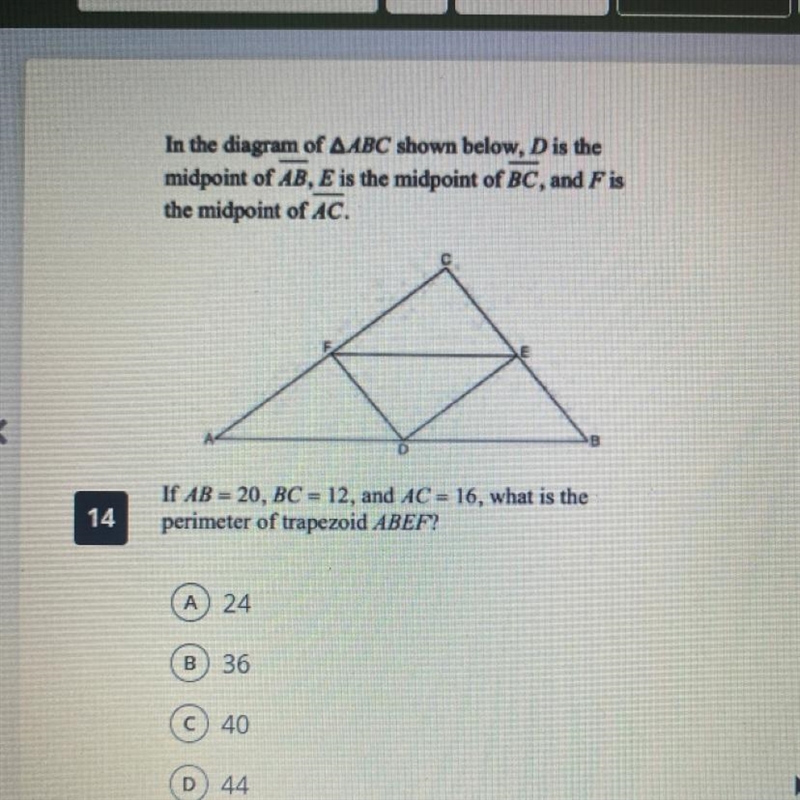 In the diagram of TRIANGLE ABC show below-example-1