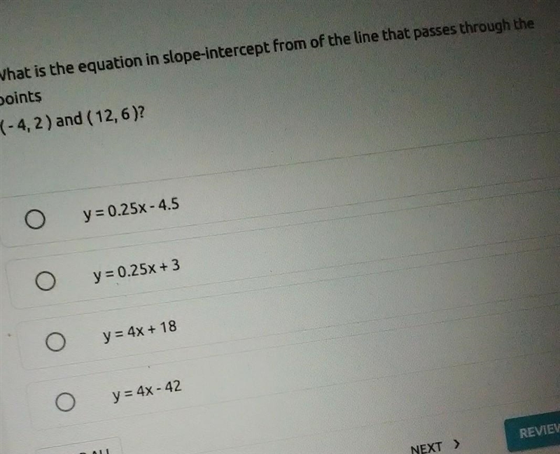 8. What is the equation in slope-intercept from of the line that passes through the-example-1