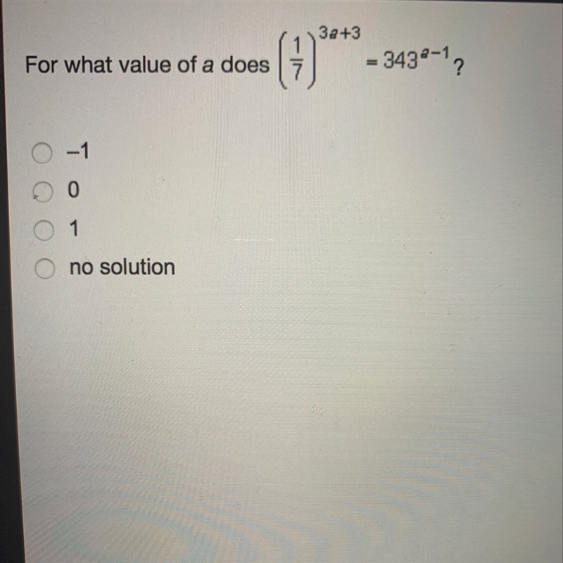 For what value of a does (9) *** = 3438-1 -1 0 1 no solution-example-1