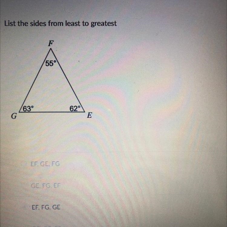 List the sides from least to greatest-example-1