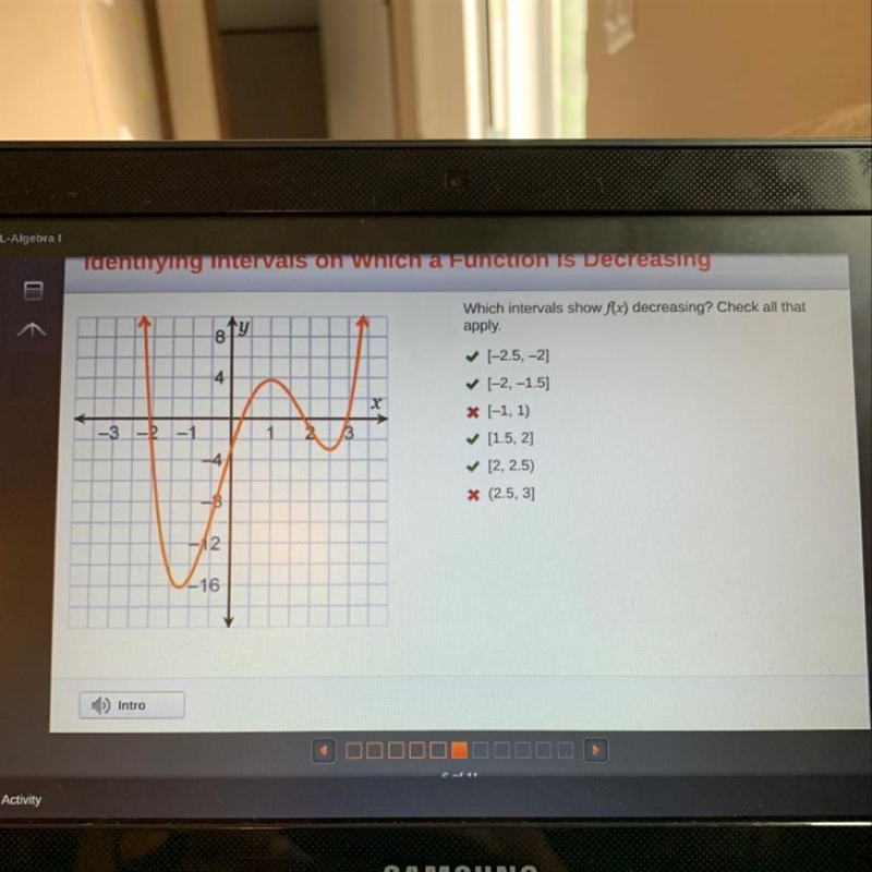 Which intervals show f(x) decreasing? Check all that apply-example-1