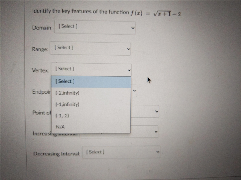 Identify the key features of f(x)=√(x+1) -2-example-3